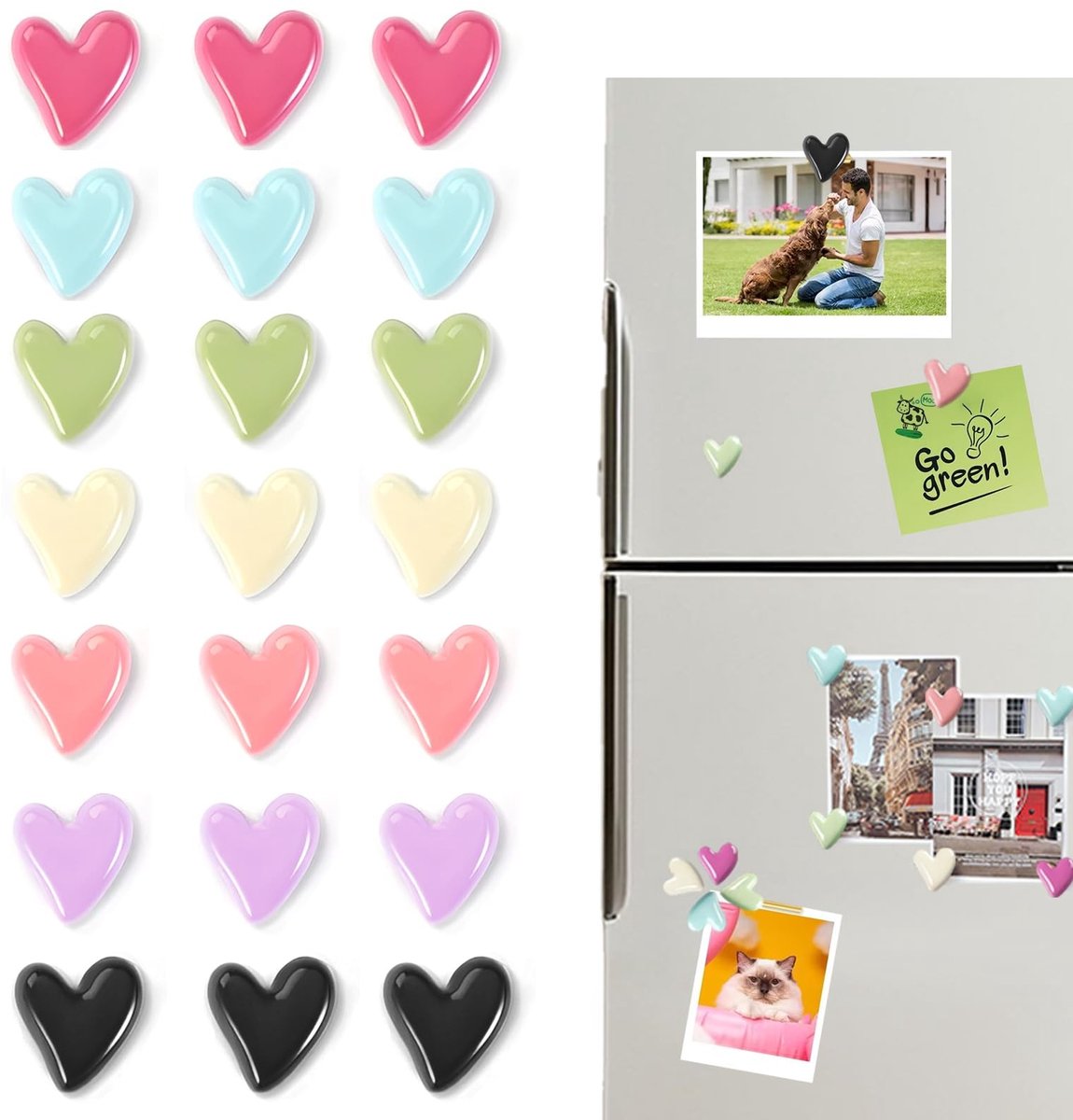 Solidchoice - Set van 21 Kleurrijke 3D Hartvormige Koelkastmagneten