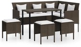 vidaXL - 5-delige - Loungeset - met - kussens - L-vormig - poly - rattan - bruin