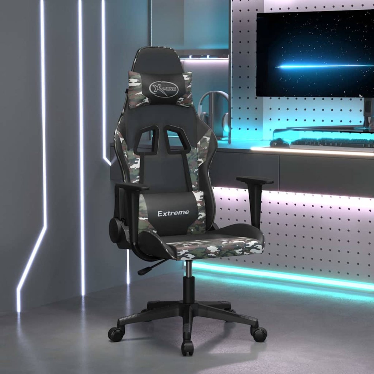 vidaXL Gamestoel - kunstleer - zwart - en - camouflage zwart en camouflage