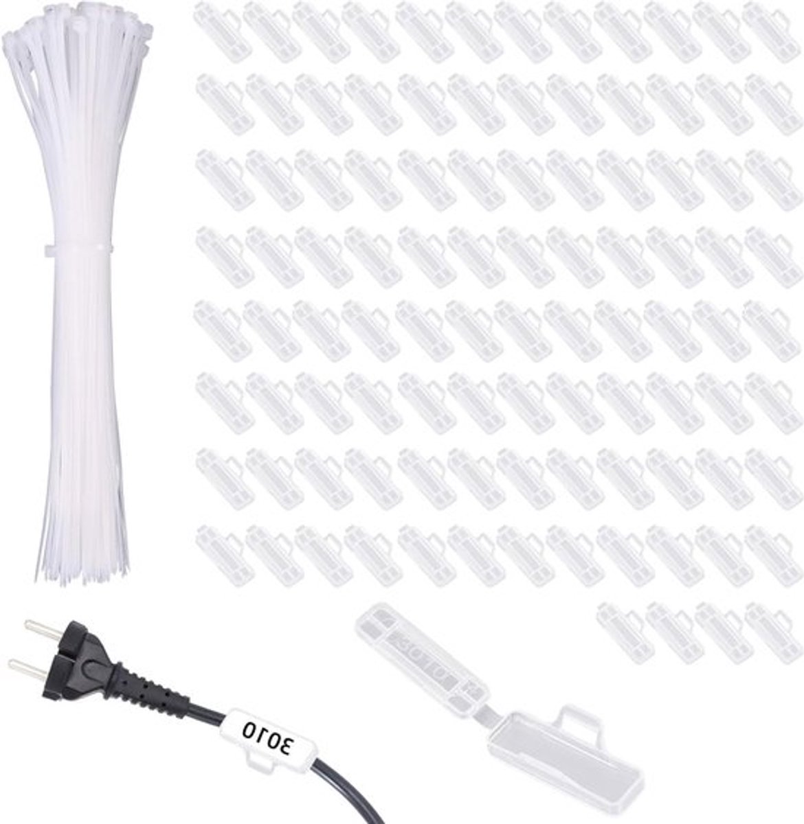 100 Stuks Kabel Labels en Detectiedoos, Transparante Kabelmarkering met 100 Herbruikbare Nylon Kabelbinders voor Efficiënte Labelclassificatie en Organisatie