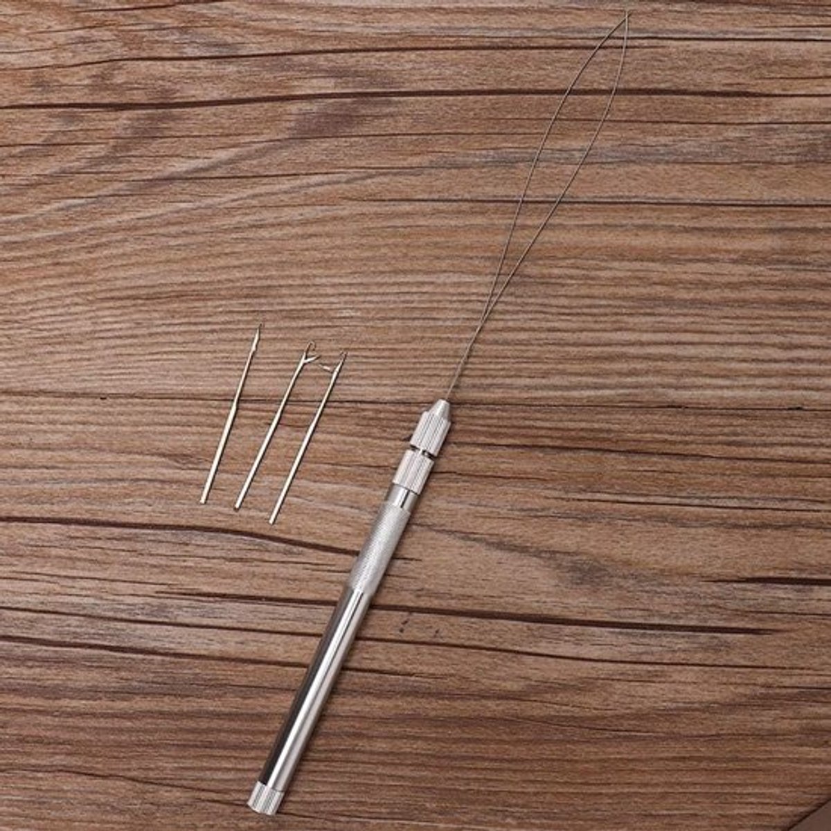 Set van 10 Micro Naald Draadinrijgers voor Haar Extensions, Aluminium Handvat, Rvs Lussen, Inclusief 3 Haaknaalden en Pareldraad voor Eenvoudig Gebruik
