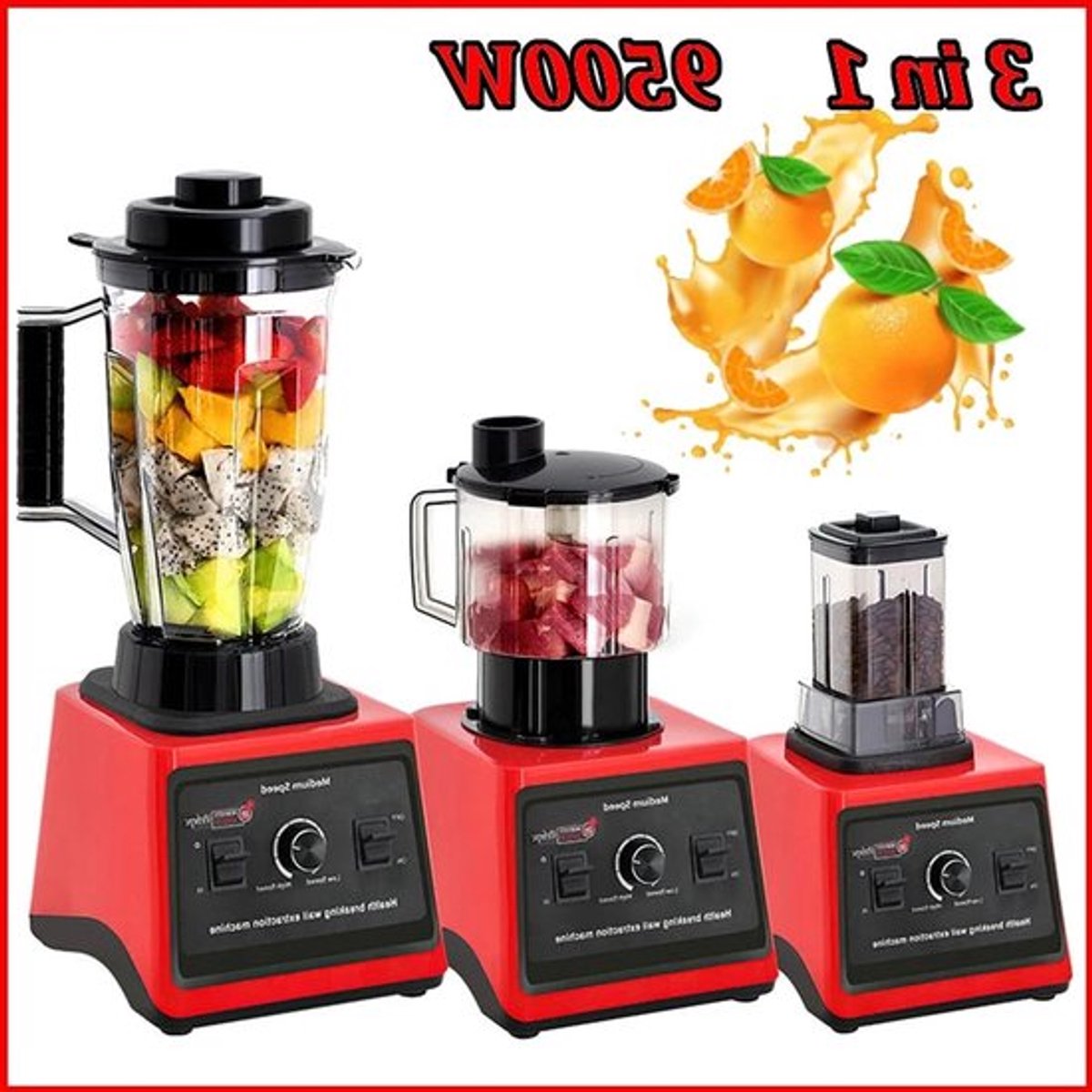 Elektrische Blender - Keukenmachine - Blender - 3-in-1 - 9500W - Krachtige Blender - 38,000 RPM - 220V - Meertrapsregeling - Comfortabele Grip