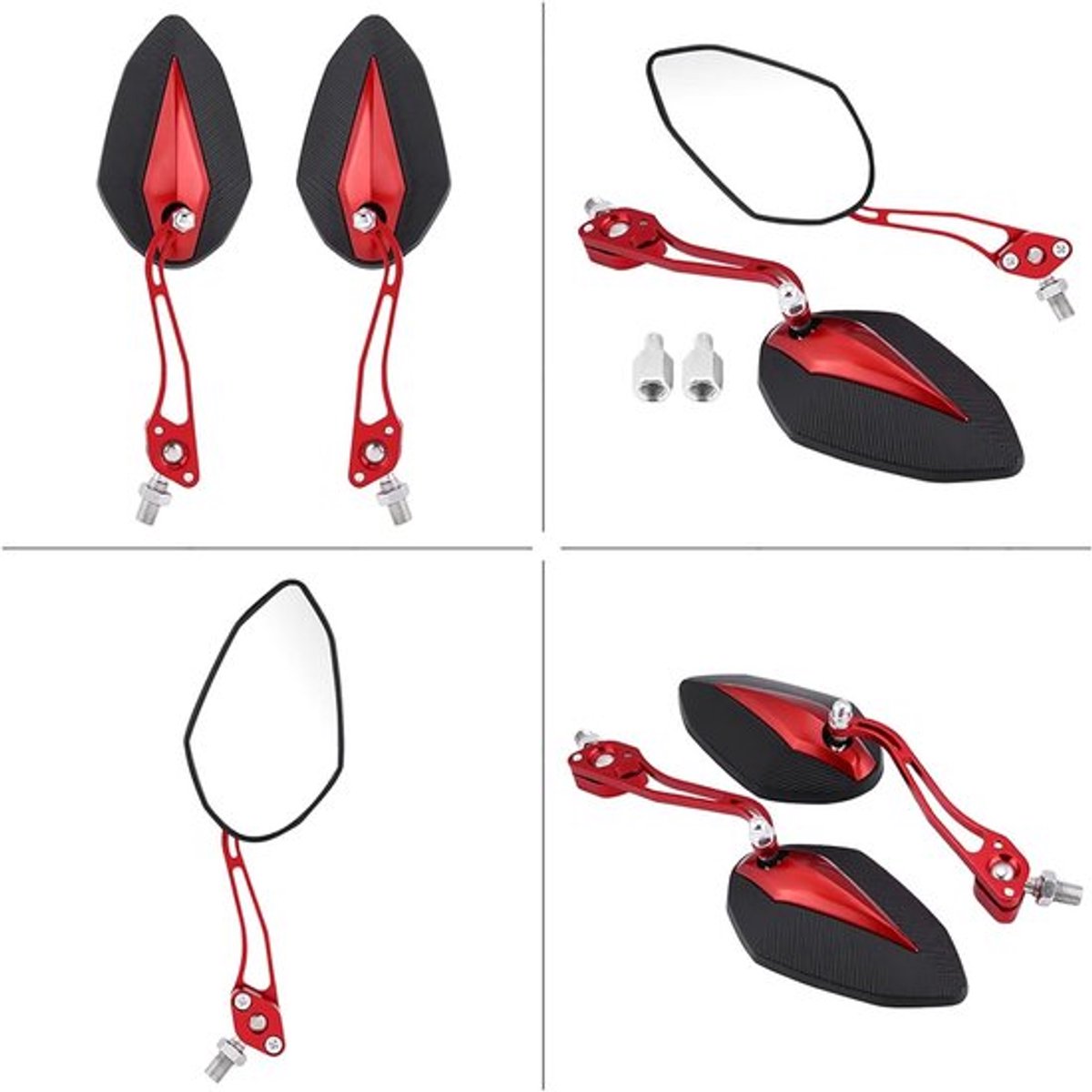 Universele Achteruitkijkspiegels voor Scooter en Motor - 8mm en 10mm - Rood - Dubbelset voor Veiligheid en Stijl