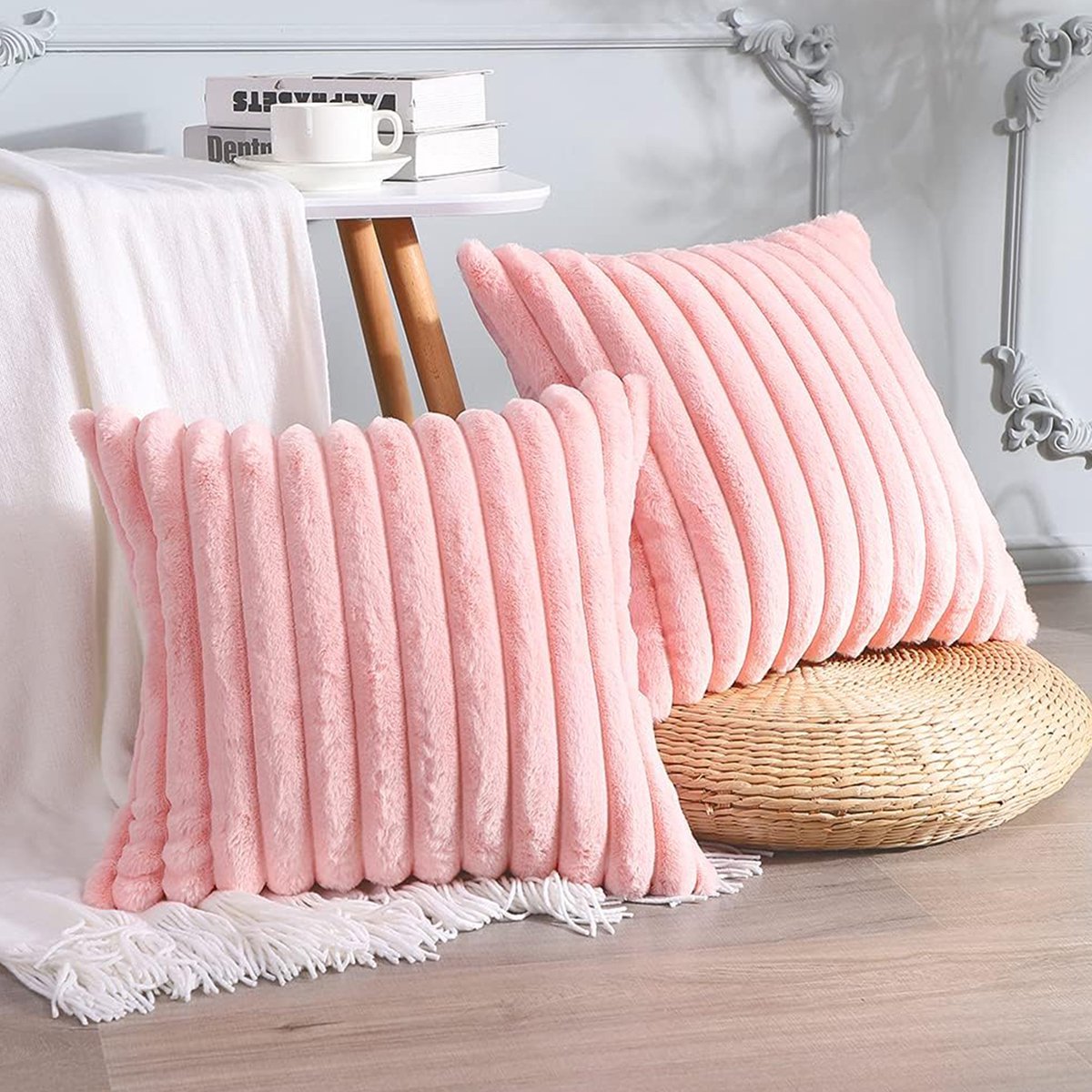 COVREO Kussensloop 45 x 45 cm roze velours, set van 2 met ritssluiting