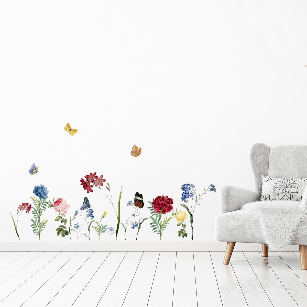 Ambiance Sticker Muurstickers - BLOEMEN IN DE TUIN - transparante zelfklevende achtergrond - 120x220cm Multi color