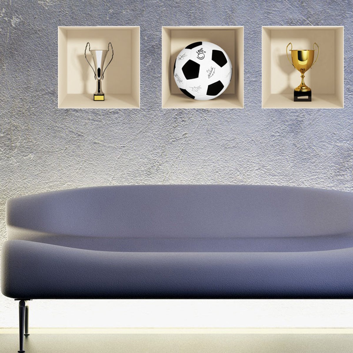 Ambiance Sticker 3D-effect sticker met voetbal en beker, 40 x 120 cm Multi color