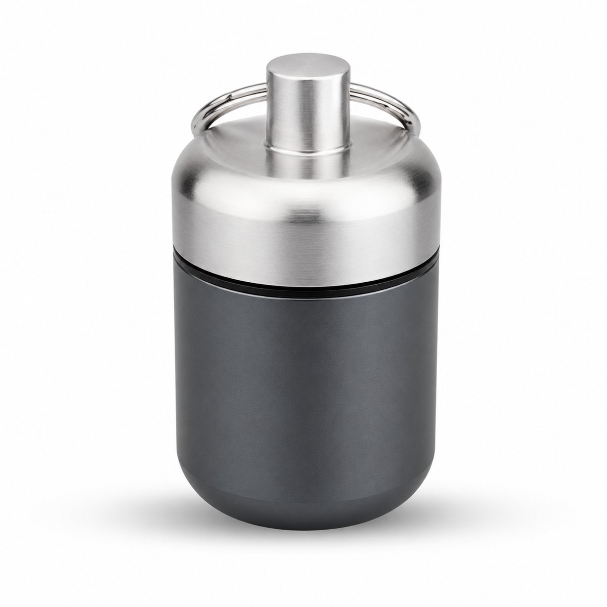 Cabantis® Bulky Mini Pillendoos Sleutelhanger – Aluminium Medicijnhouder – Reispillendoosje – Makkelijk Schoon te Maken – Draagbaar & Lucht- en Waterdicht – Zilver met Grijs