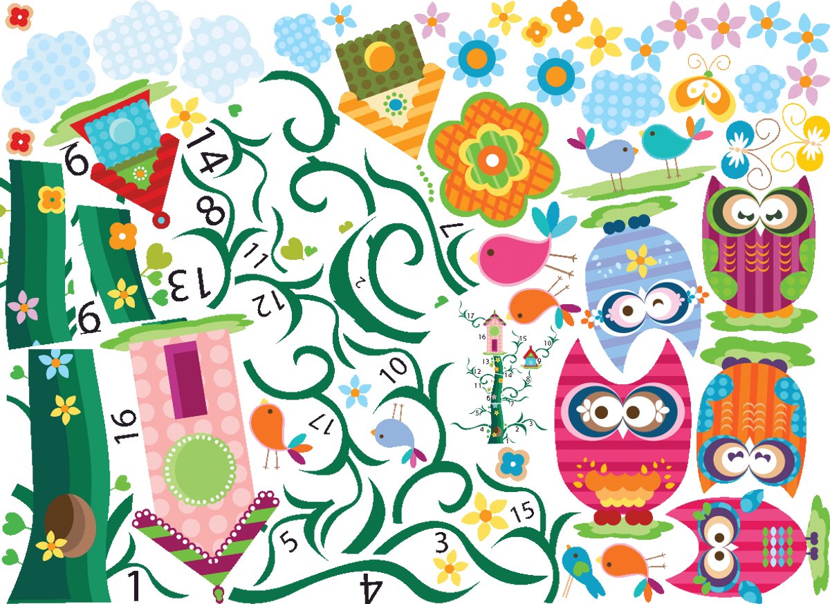 Ambiance Sticker Muurstickers - Uilenkinderen en hun magische boom - transparante zelfklevende achtergrond - 60x80cm Multi color