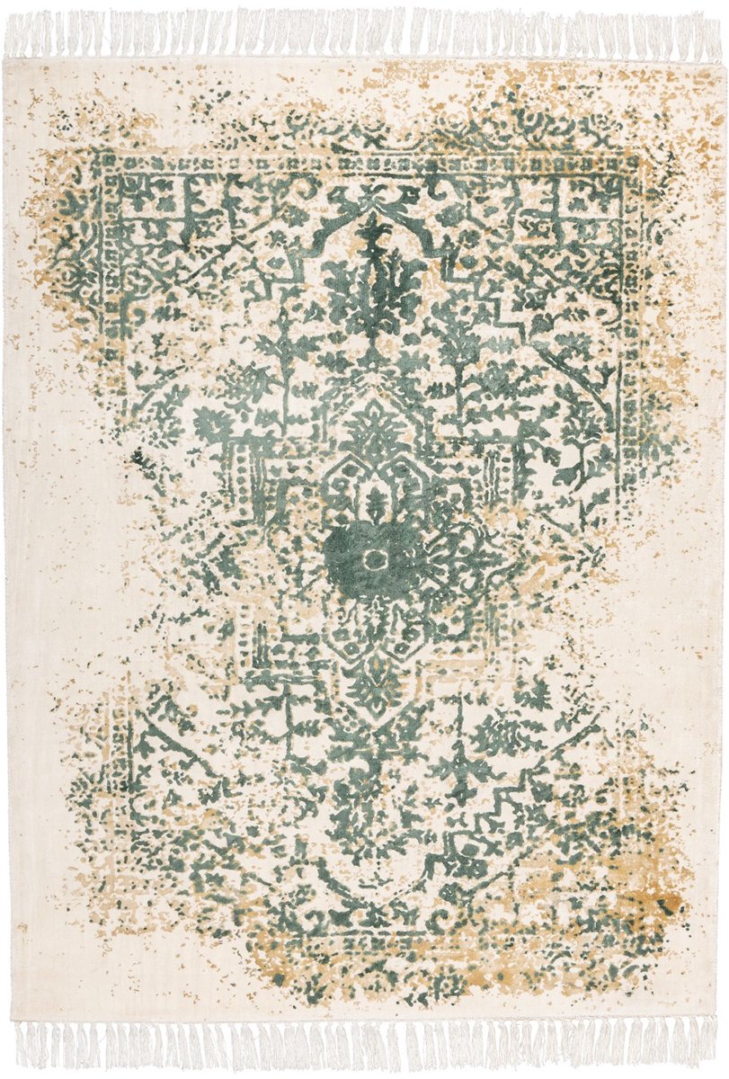 Padiro laagpolig vloerkleed 120 x 170 cm - meerkleurig - oosters vintage patroon - met franjes - geschikt voor vloerverwarming - van viscose