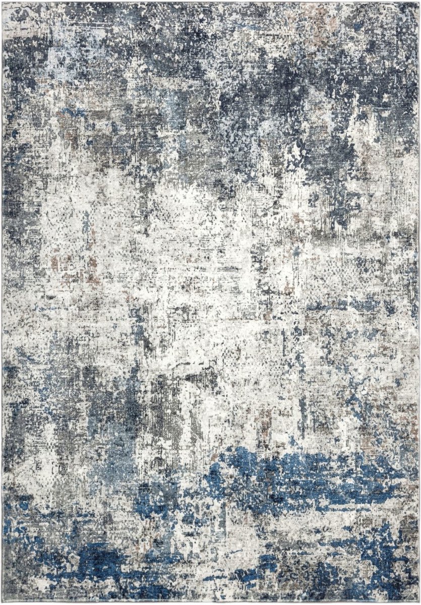 Padiro laagpolig vloerkleed 230 x 330 cm - blauw - modern abstract design - voor binnen en buiten - van polyester en katoen