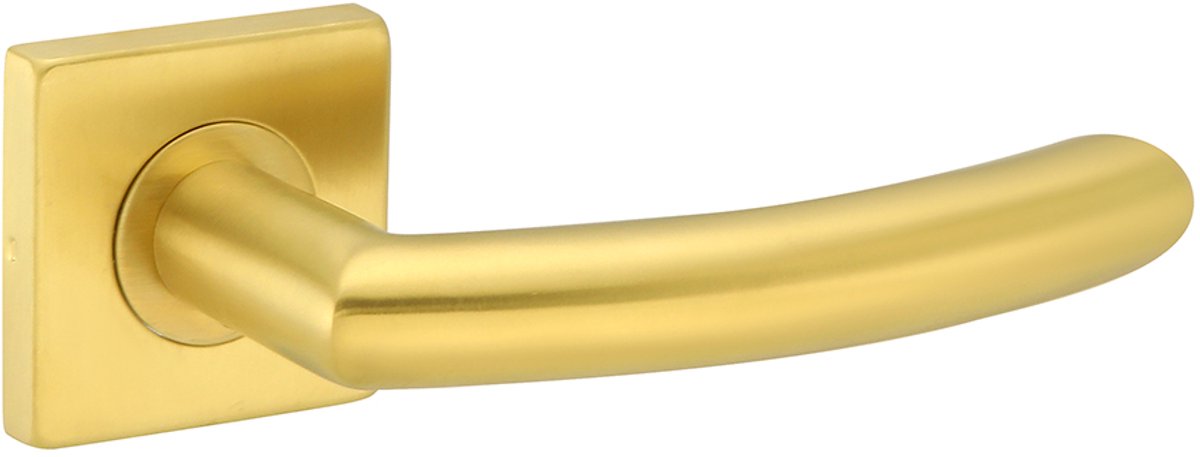 Deurkruk (2x) Donna rond 20mm haaks op vierkant rozet geborsteld messing PVD gecoat | Ronde deurklinken
