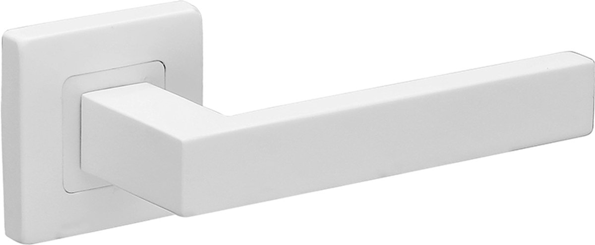 Deurkruk (2x) Alice vierkant 20mm haaks op vierkant rozet mat wit PVD gecoat | Witte deurklinken