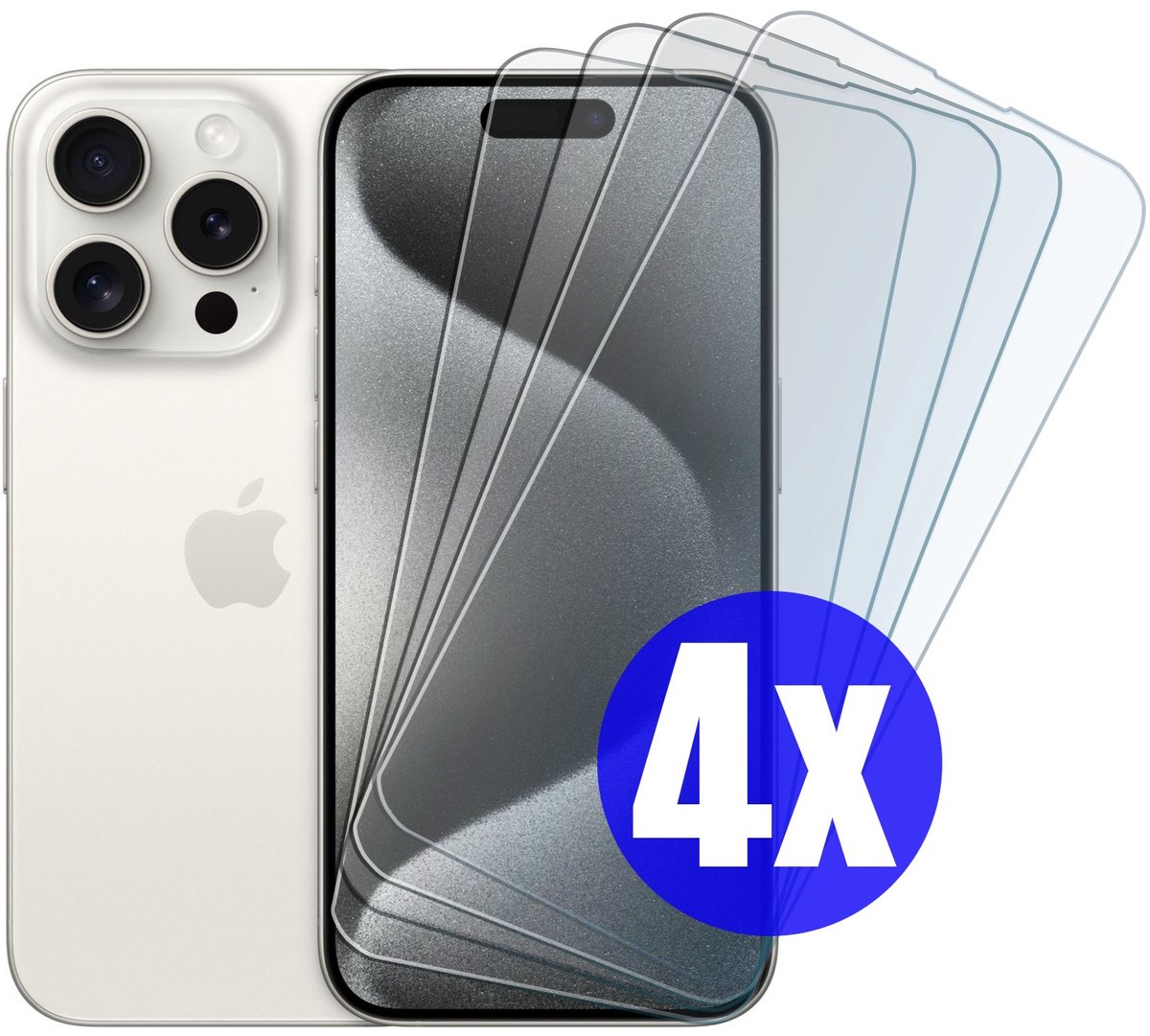 Screenprotector geschikt voor iPhone 15 Pro Max - Gehard Glas - Tempered Glass Armor Screen Cover - 4 Stuks