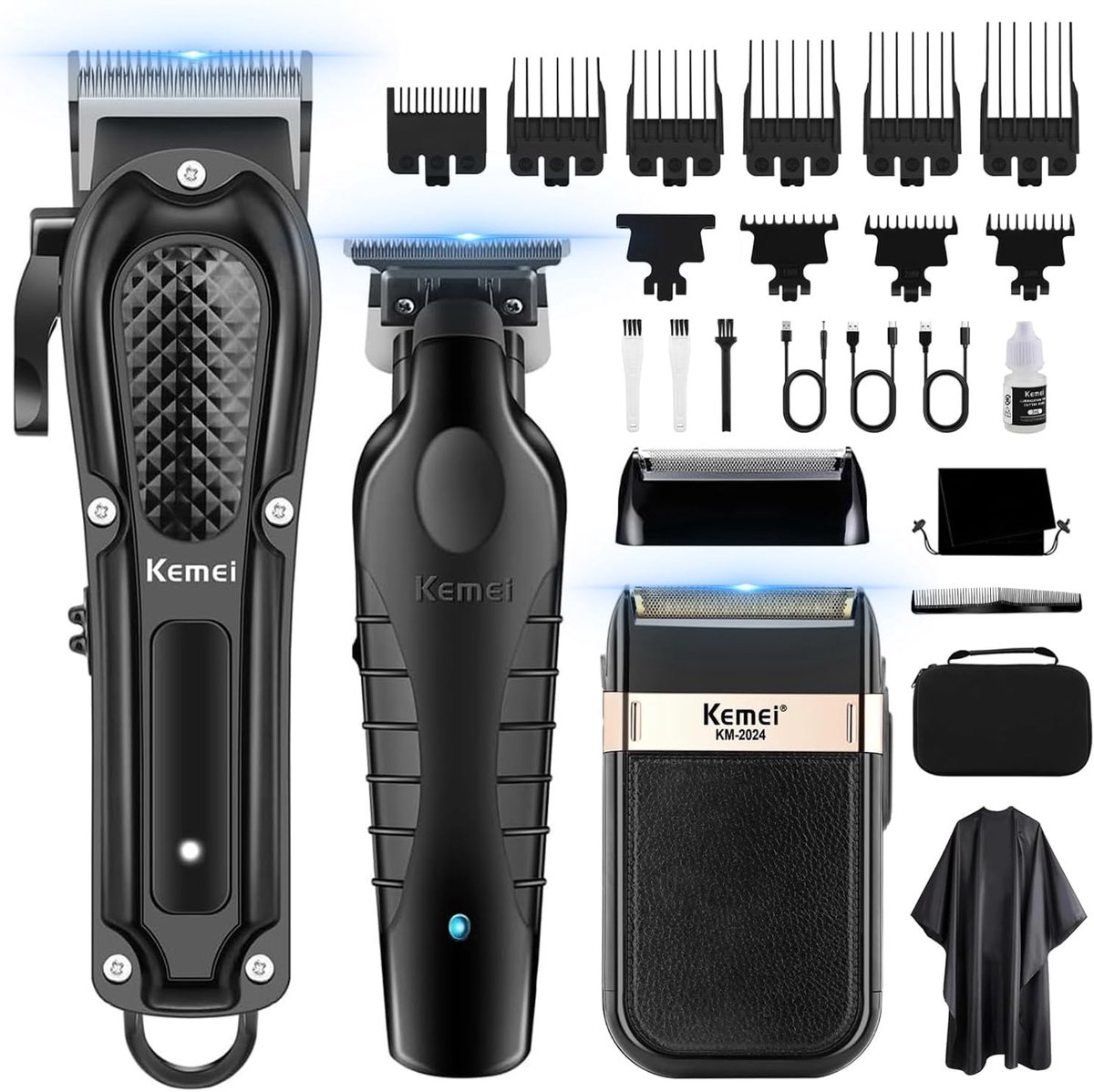 SnelShoppen - Professionele Draadloze Haarkapper Set voor Mannen, Compleet met T-Knife en 9 Opzetstukken, USB Oplaadbaar, Voor Thuis en Salon Gebruik