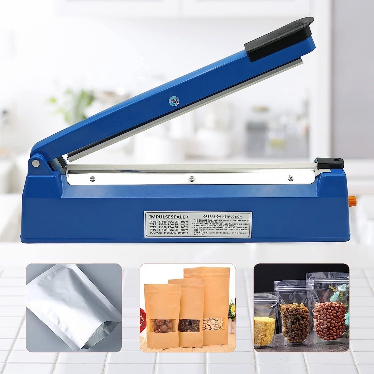 300mm Heat Sealer - 5 mm breed Draagbare Handmatige Sluitmachine Met 8 Gear Temperatuurregeling geschikt voor Mylar, PP en PE Zak - Huishoudelijke Vacuüm Sealer Voor Voedsel