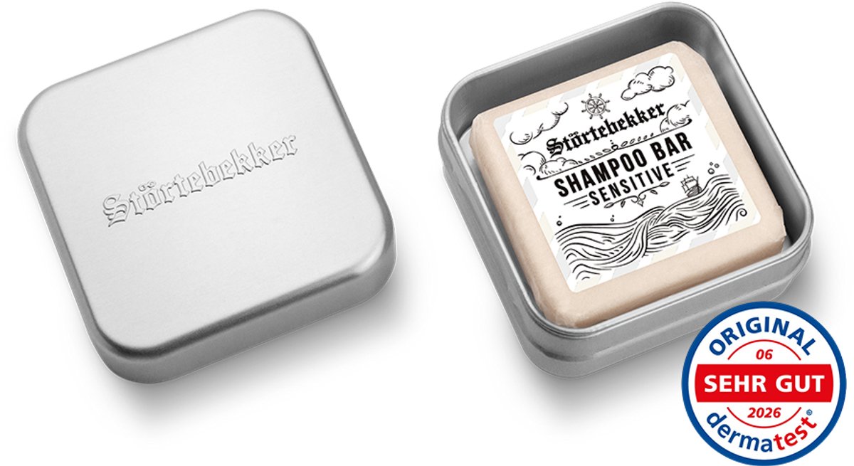 Störtebekker® Vaste Shampoo & Zeepdoos Set Sensitief - Shampoo Bar Heren voor Gevoelige Hoofdhuid - pH-Huidneutraal & Reinigt Mild Zonder Uit te Drogen - Geurneutraal & Zonder Etherische Oliën - Handgemaakt in Nederland