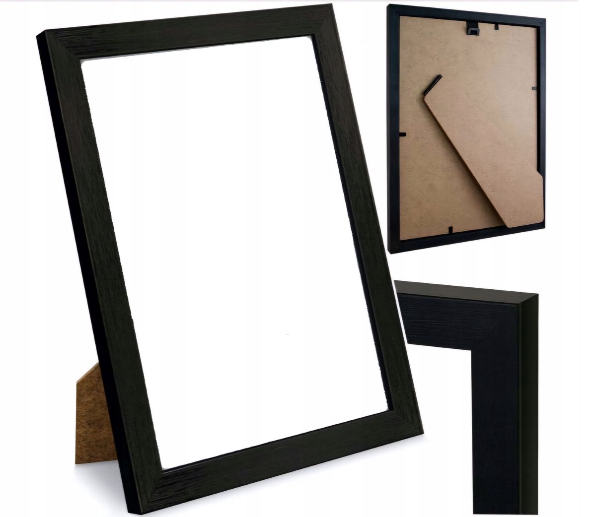 Houten fotolijst A4 (21x29,7 cm) met plexiglas en standaard - 3 kleuren