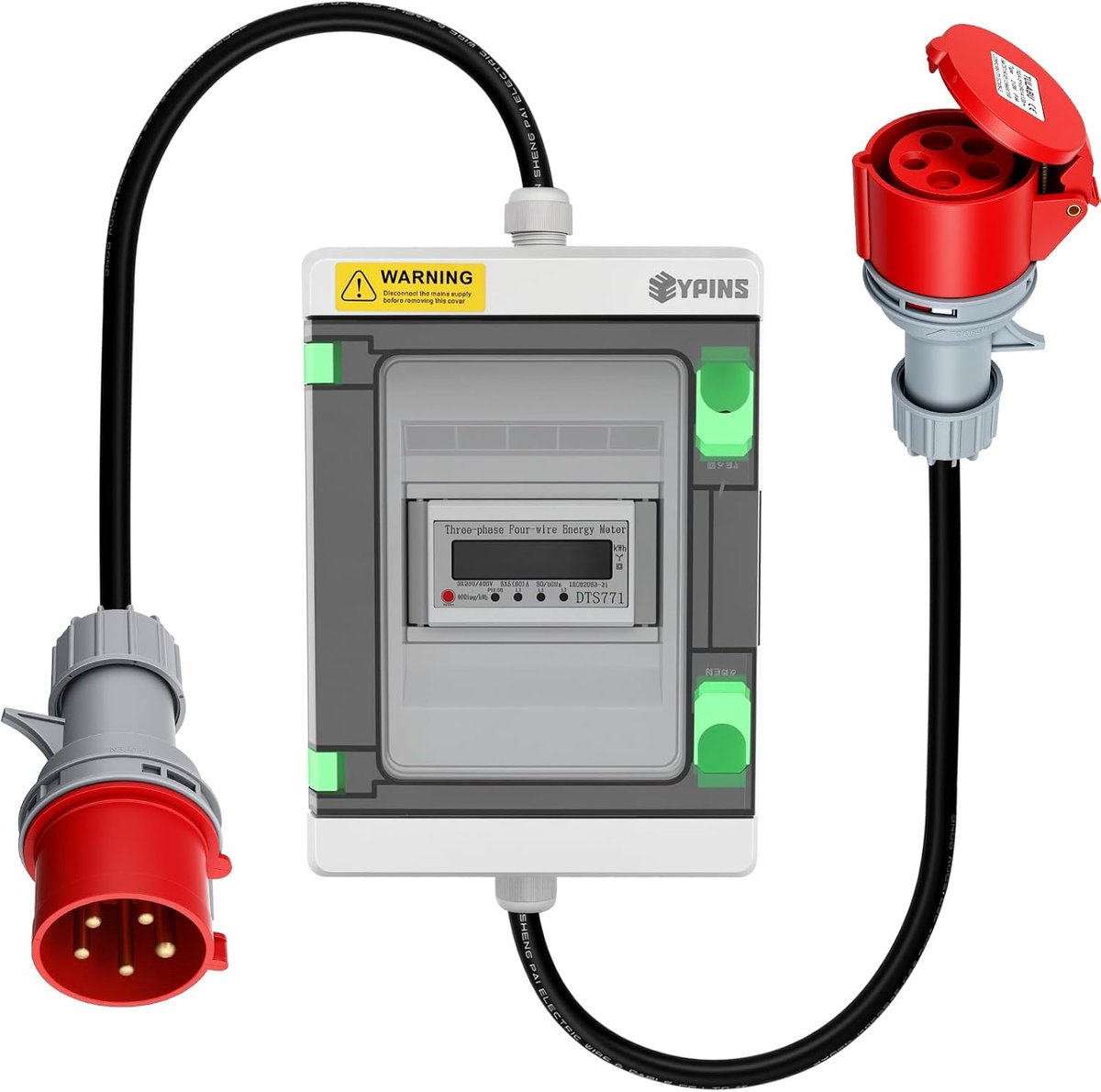 Digitale stroommeter CEE stopcontact 16A 400V - IP55 draaistroommeter met resetfunctie - energiekostenmeter met 16A CEE-stekker en koppeling (2 m) voor caravan - elektrische auto