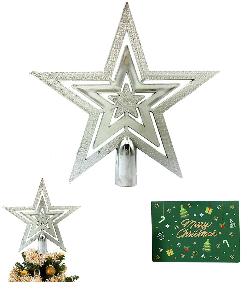 Solidchoice - Glitterende Kerstboomtopper Ster met Wenskaart