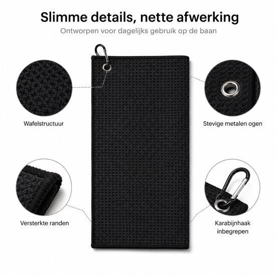 Golfhanddoeken Microvezel - 3 Stuks - 30 x 50 cm - Met Karabijnhaak - Voor Golftas en Golfclubs — afbeelding 2