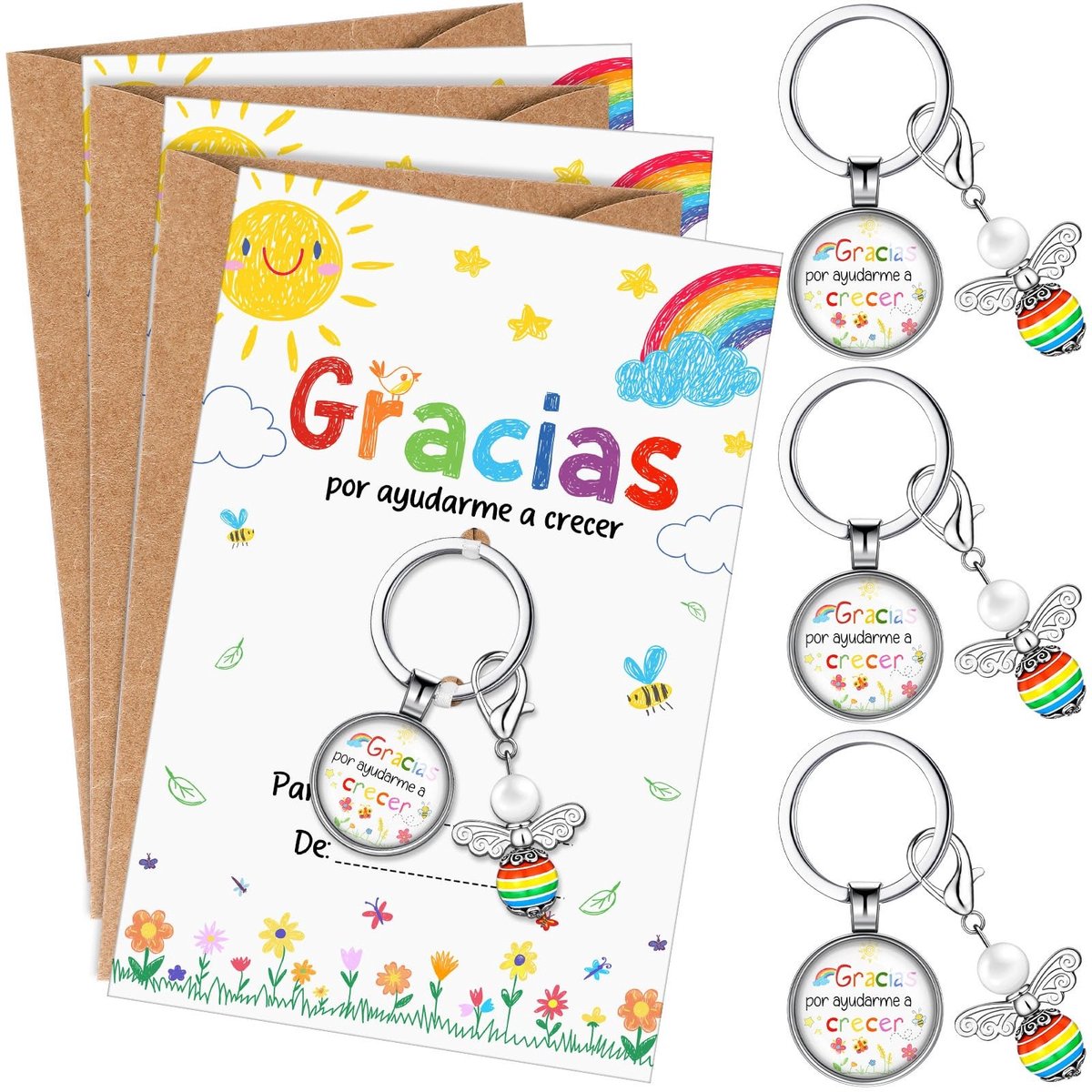 Solidchoice - Bedankt Cadeau voor Leraar - Inclusief 3 Sleutelhangers en 3 Bedankkaarten