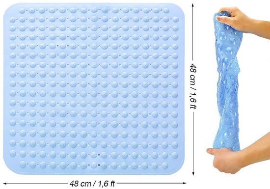 Douchemat Vierkant - Badmat Antislip - Veilig Douchen - Ultiem Anti-slip - 48 x 48 cm - Lichtblauw — afbeelding 4
