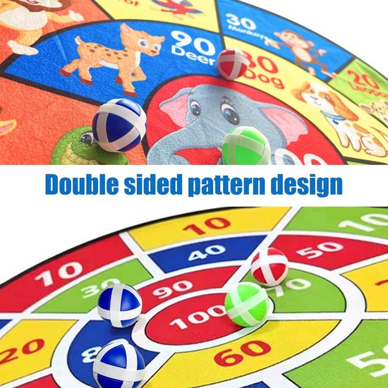 Dubbelzijdig dartbord - Werpspel voor kinderen - Binnen en buiten spelen - Inclusief ballen - 66 cm - Multicolor — afbeelding 3