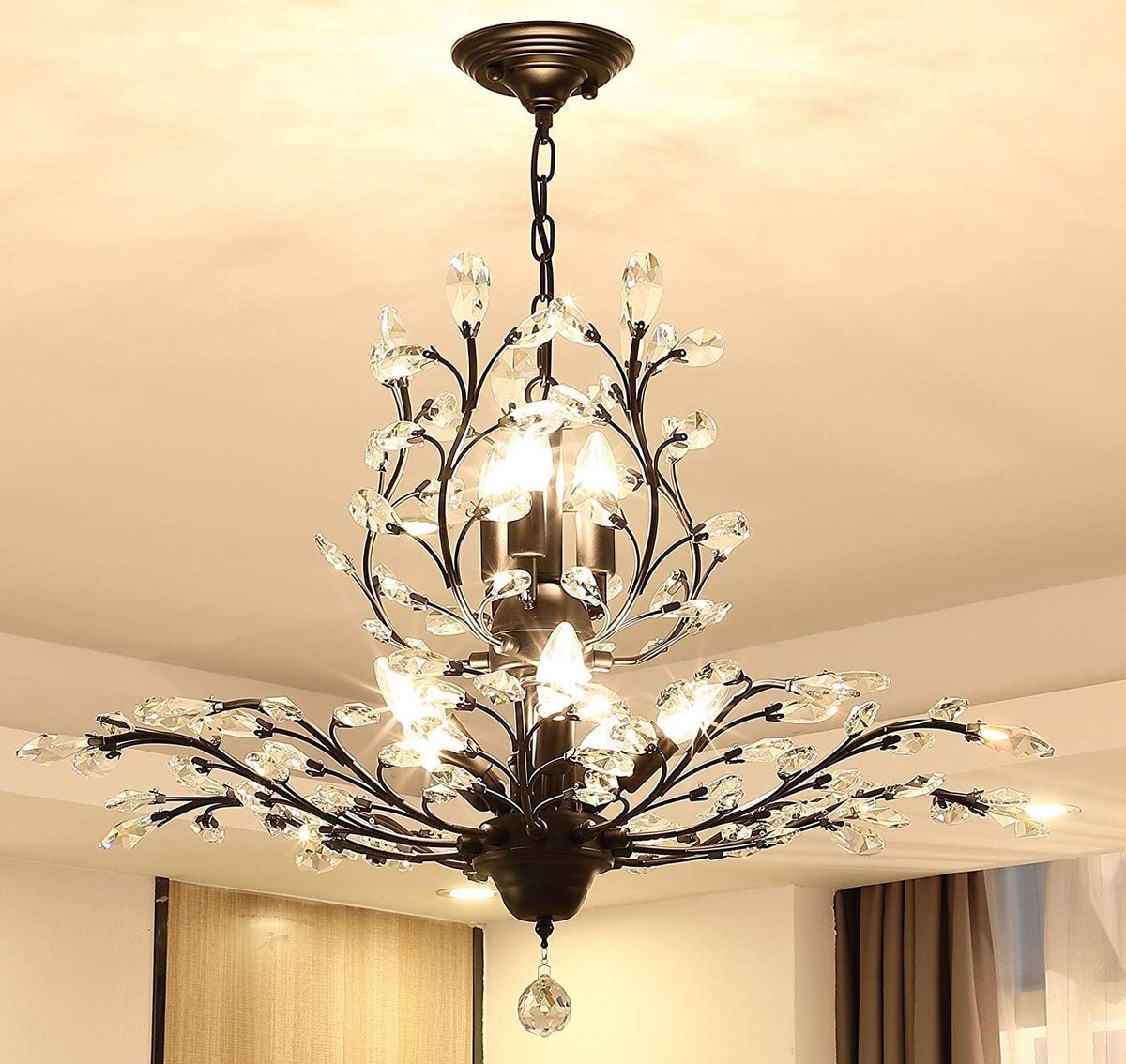 Kronenluchter 33 cm - K9 Kristal - Gouden afwerking - Sfeervolle verlichting voor woonkamer - ShopVlot