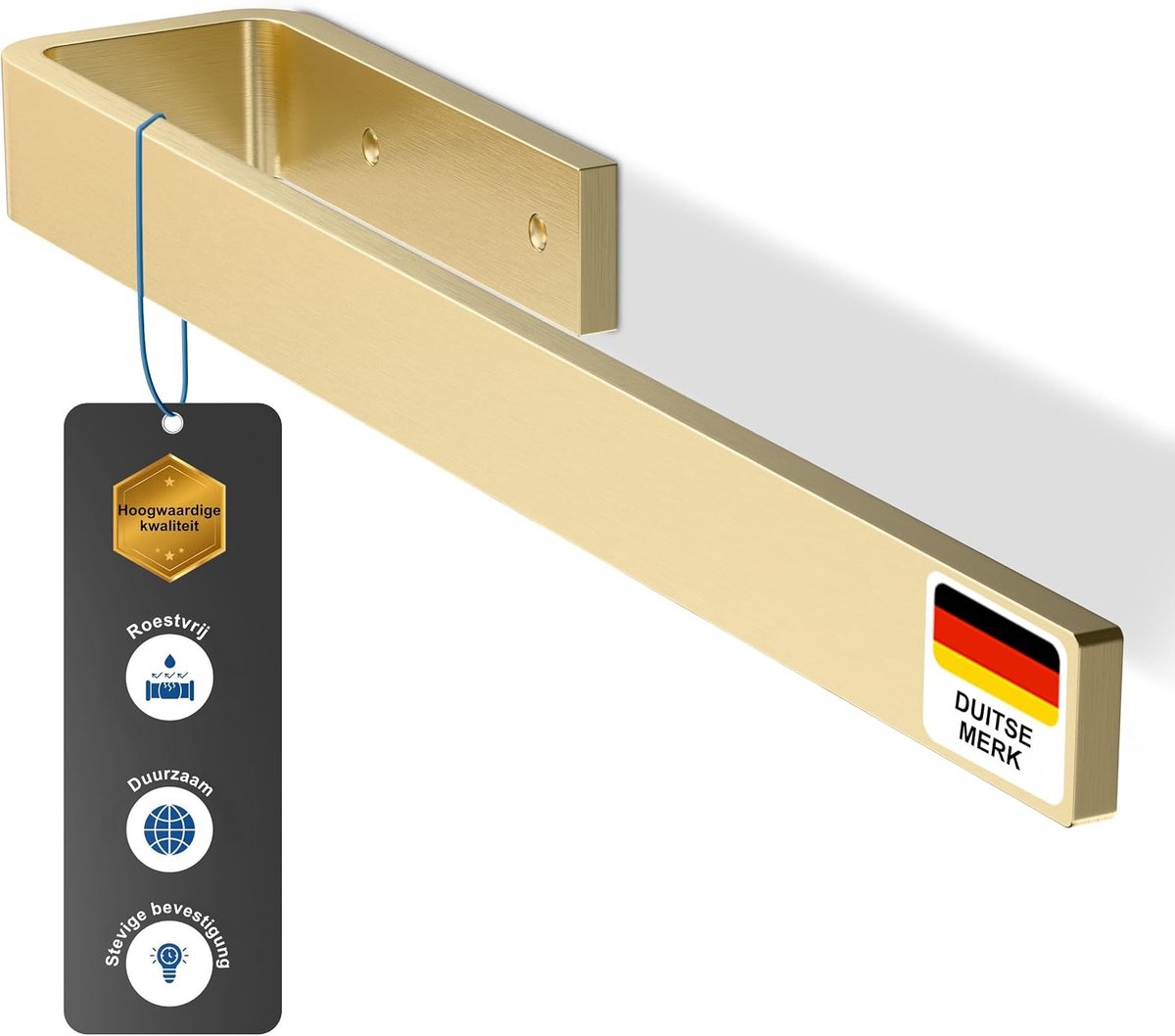Handdoekhouder 32cm - Geborsteld messing aluminium - Ruimtebesparend - Ideaal voor badkamer en keuken - ShopVlot