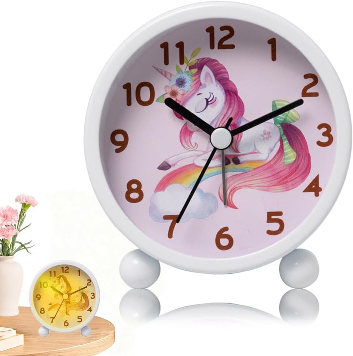SnelShoppen - Kids Alarm Clock, Kinderwekkers voor Jongens en Meisjes, Stille Wekker met Nachtlampje, Helder Schrift, Felle Kleuren voor Slaapkamer of