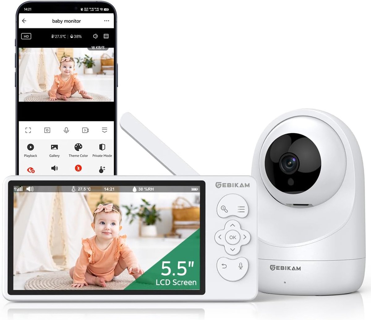 Baby Monitor 2K/3MP - 5.5 Inch Scherm - Wifi en Nachtzicht - Bewaak je kindje met gemak - ShopVlot