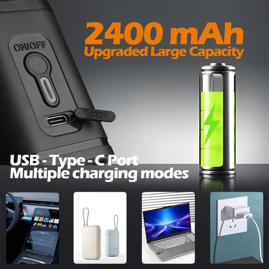 Draagbare Elektrische Luchtpomp met Led-campinglamp - 2400 mAh - Mini-pomp - Met 5 Opzetstukken - Buitenkampeerluchtpomp - voor Luchtmatras, Zwemring, Vacuümzak, Camping - voor Opblazen en Leeglopen - Zwart van Merkloos — afbeelding 4