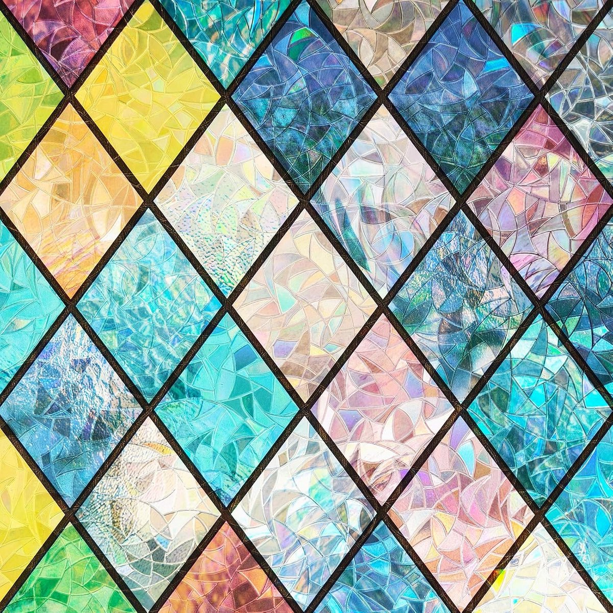 Raamfolie statische folie 44 x 200 cm - kleurrijk diamantpatroon - privacy en zonwering - ideaal voor badkamer - ShopVlot