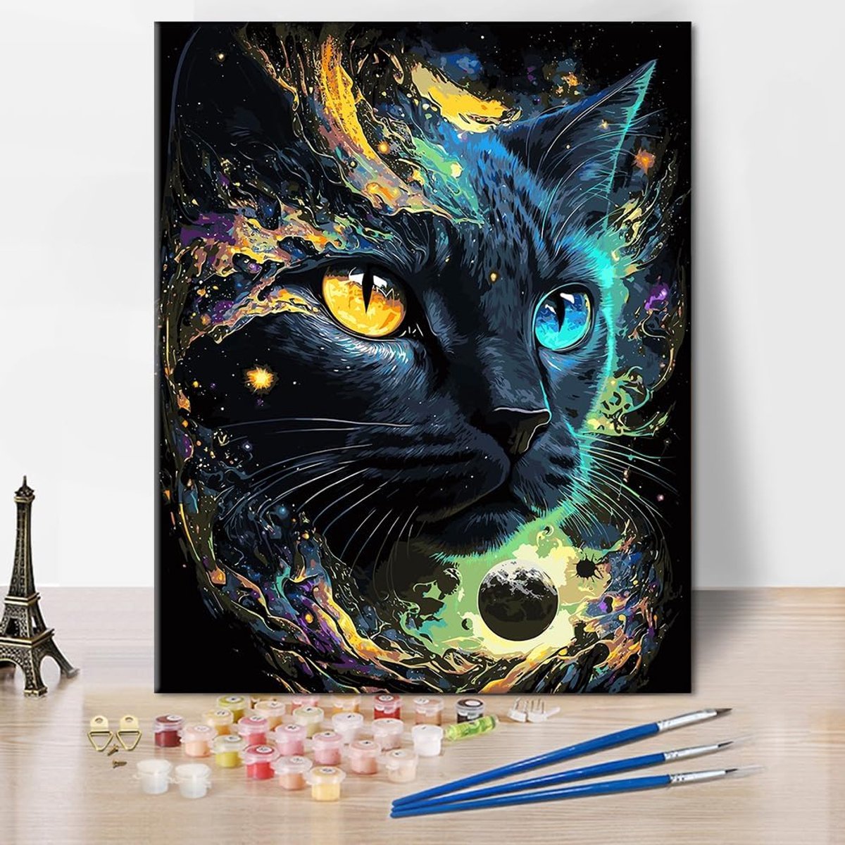Schilderen op nummer - zwart-witte kat - DIY kunstwerk - eenvoudig en leuk voor iedereen - ShopVlot