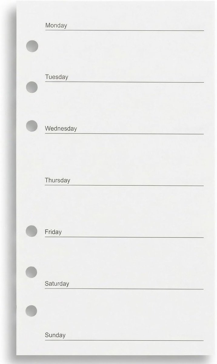 Refill A6 - 6 Gaatjes - 40 Vellen - Wekelijkse Planner en Kasboek - Perfect voor jouw Ringband - ShopVlot