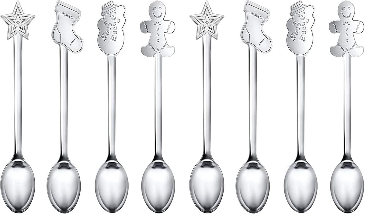 Kerstlepels 8 Stuks - Rvs Kerst Dessertlepels - Festieve Ontwerpen - Perfect voor Kerstfeesten - ShopVlot