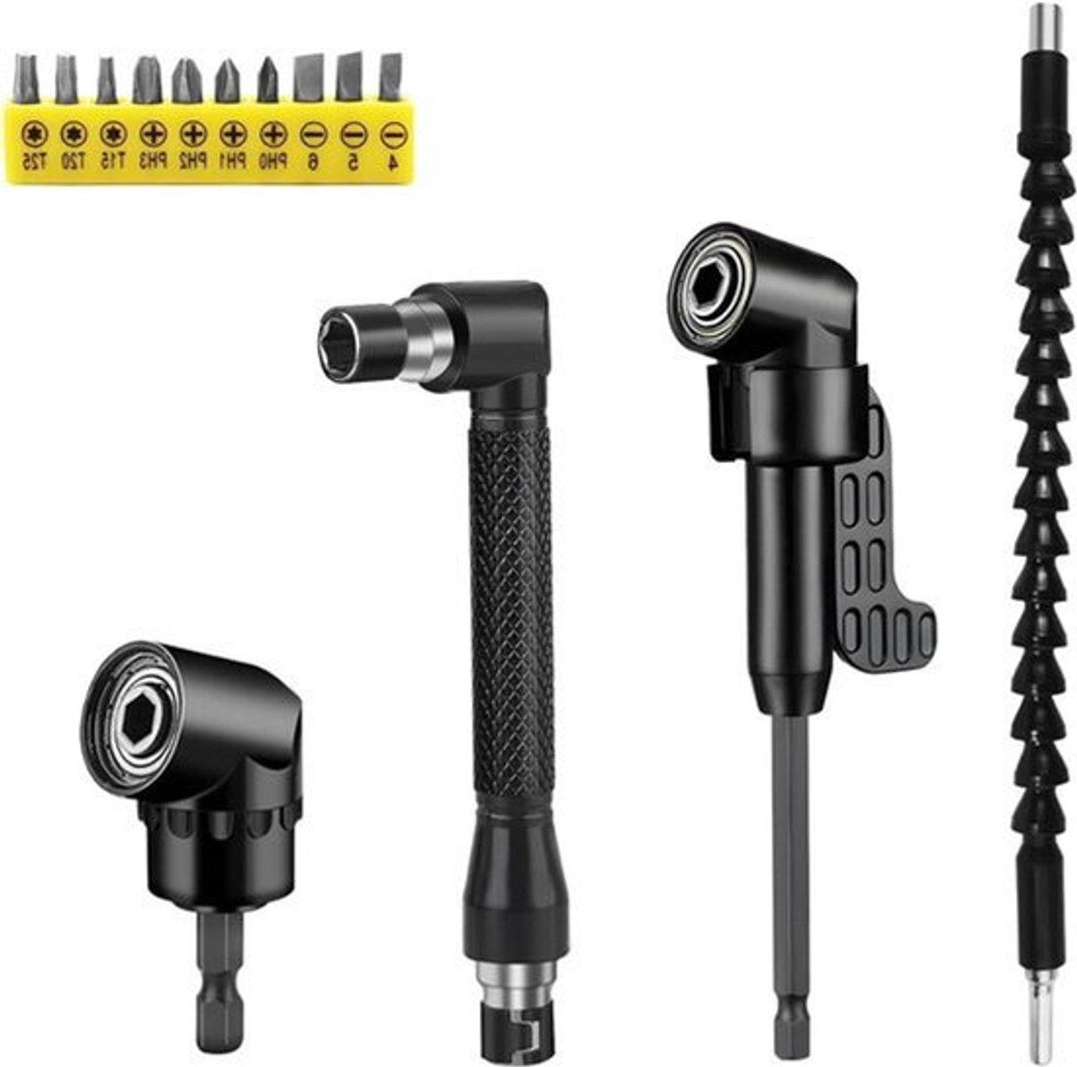 Haakse schroevendraaier-opzetstukken - Hoekopzetstukset - Flexibele bitverlenging - 1/4 inch zeskantige schacht - Voor elektrische boormachines - Garage bouwvakkers - Set van 14 stuks