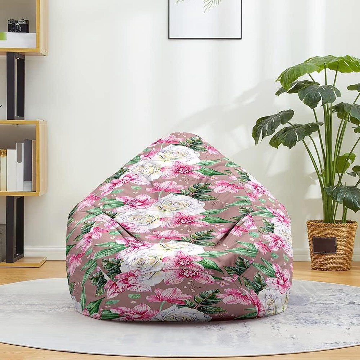 Zitzakhoes Bloemenprint - Luie Bankhoes - Opbergen en Zitten - Machinewasbaar - 70x80cm - Roze