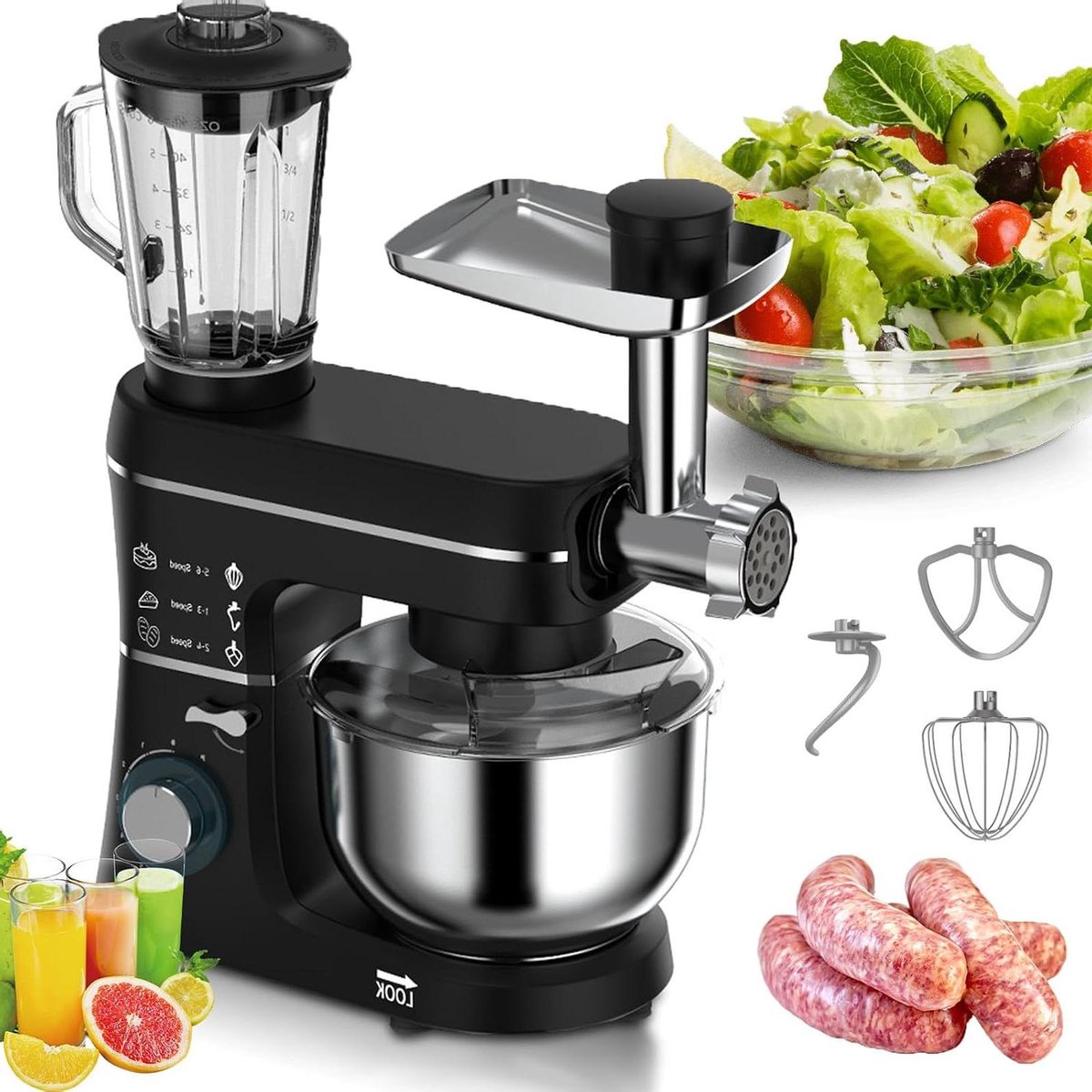 Keukenmachine - Mixer Tafelmodel - Thuis bakken - 5-in-1 Multifunctioneel - 10 liter - Zwart
