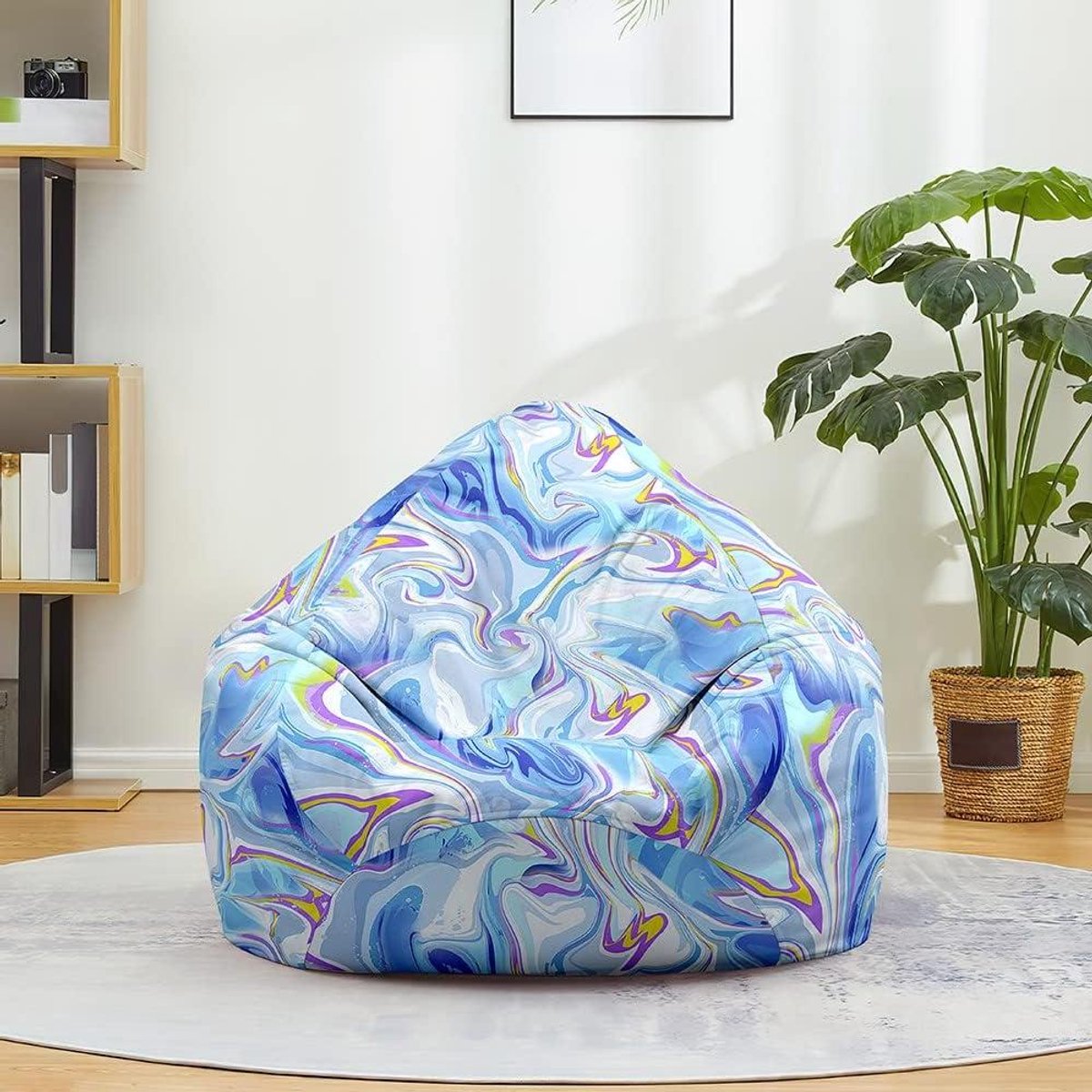 Zitzakhoes - Zitzak Luie Stoel - Opbergen en Ontspannen - Wasbare Katoen Linnen - 90x110cm - Tie-dye blauw