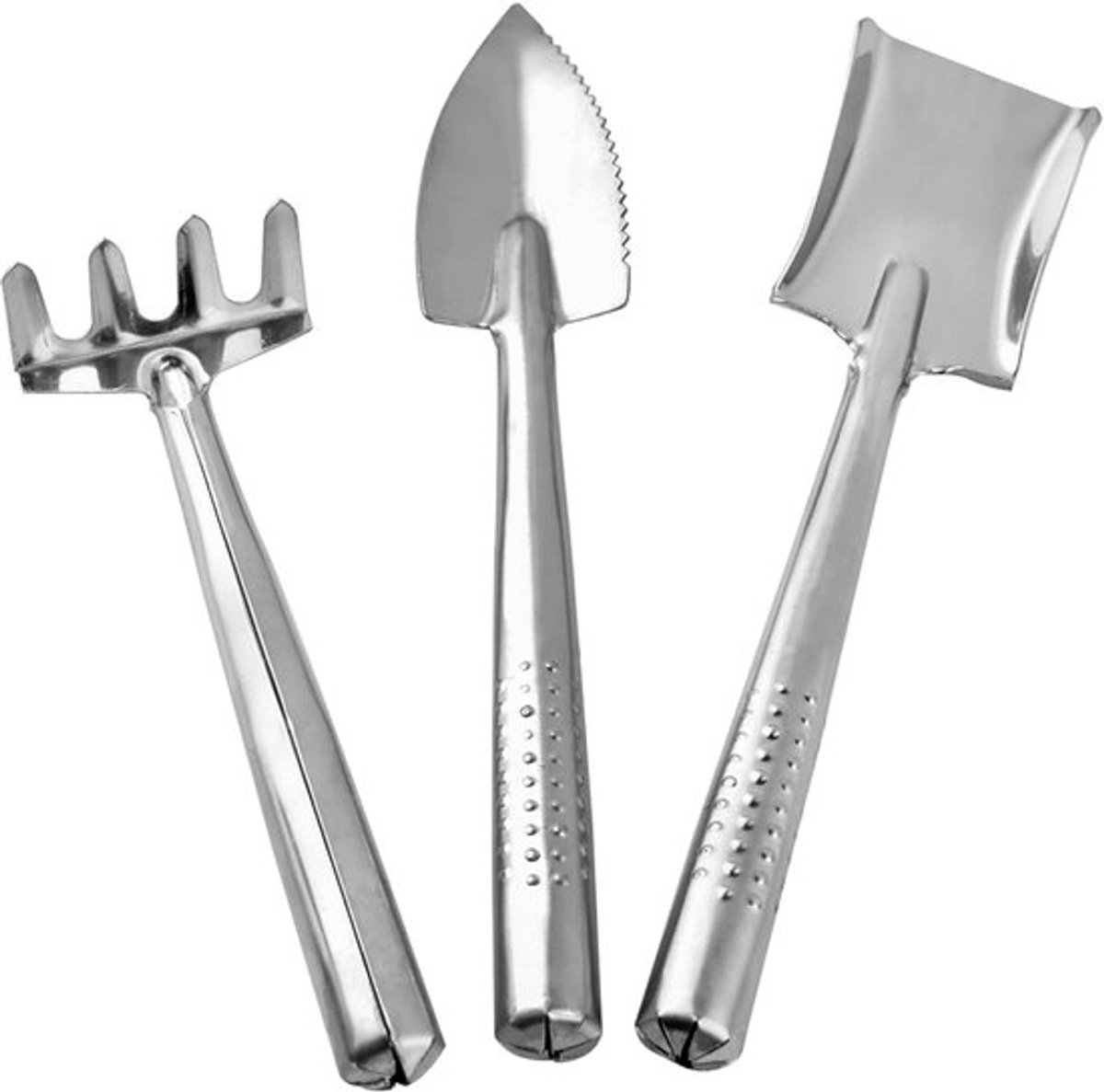 Mini Sappige Plant Tool Set - Rvs Kleine Schop en Rake - Tuinieren Kit - Hand Troffel en Transplantatie Troffel - Hand Rake - Cactus Kruiden - Indoor Miniatuur Planten