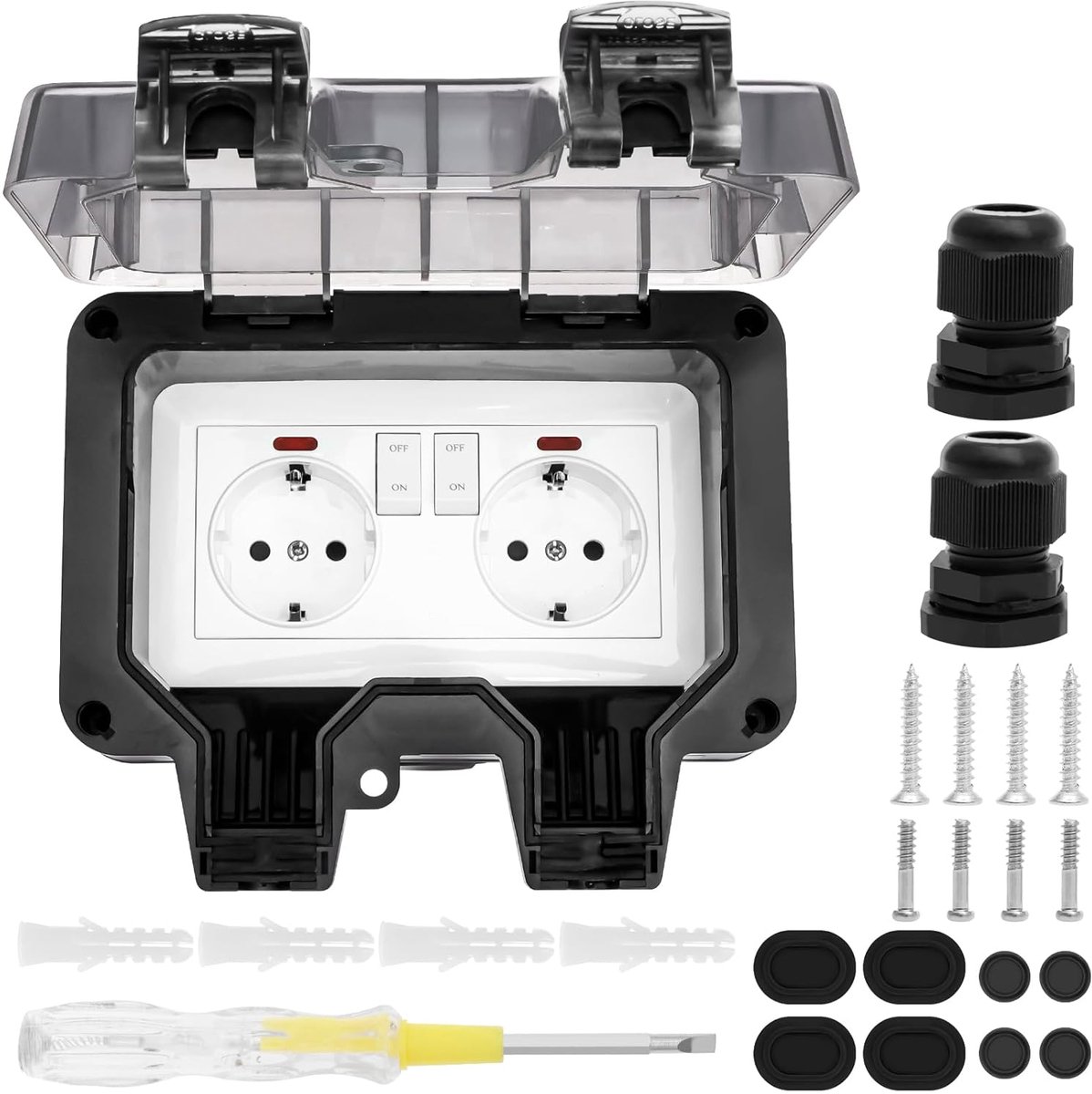 Buitensocket IP66 Waterdicht - Met Schakelaar en Indicatielamp - Voor Natruimtes en Tuin - Weerbestendig en Stofdicht - ShopVlot