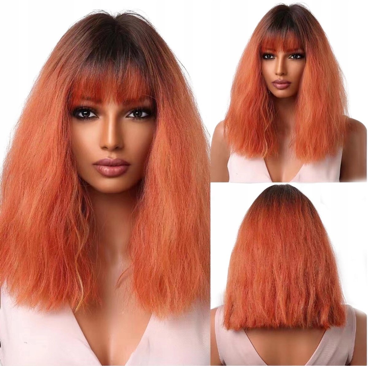 Merkloze Synthetische Bob Pruik met Pony - Ombre met Highlights