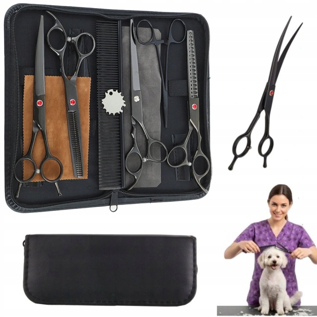 Professionele hondentrimmerset: 7 inch schaar, Effileer-schaar en kam