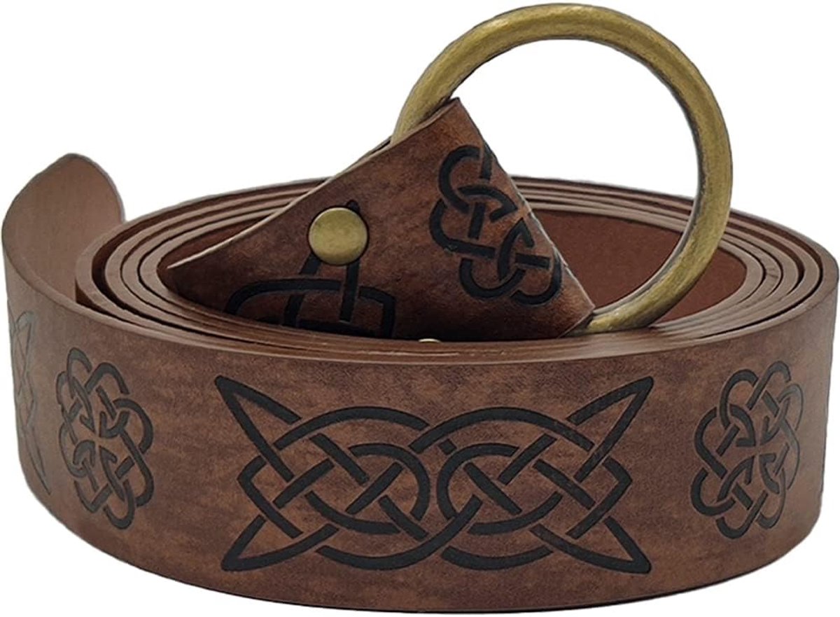 Medieval Knight Belt for Women Men Renaissance Belt PU Leather O-Ring Belt Vintage Cosplay Costume Accessories for - ShopVlot