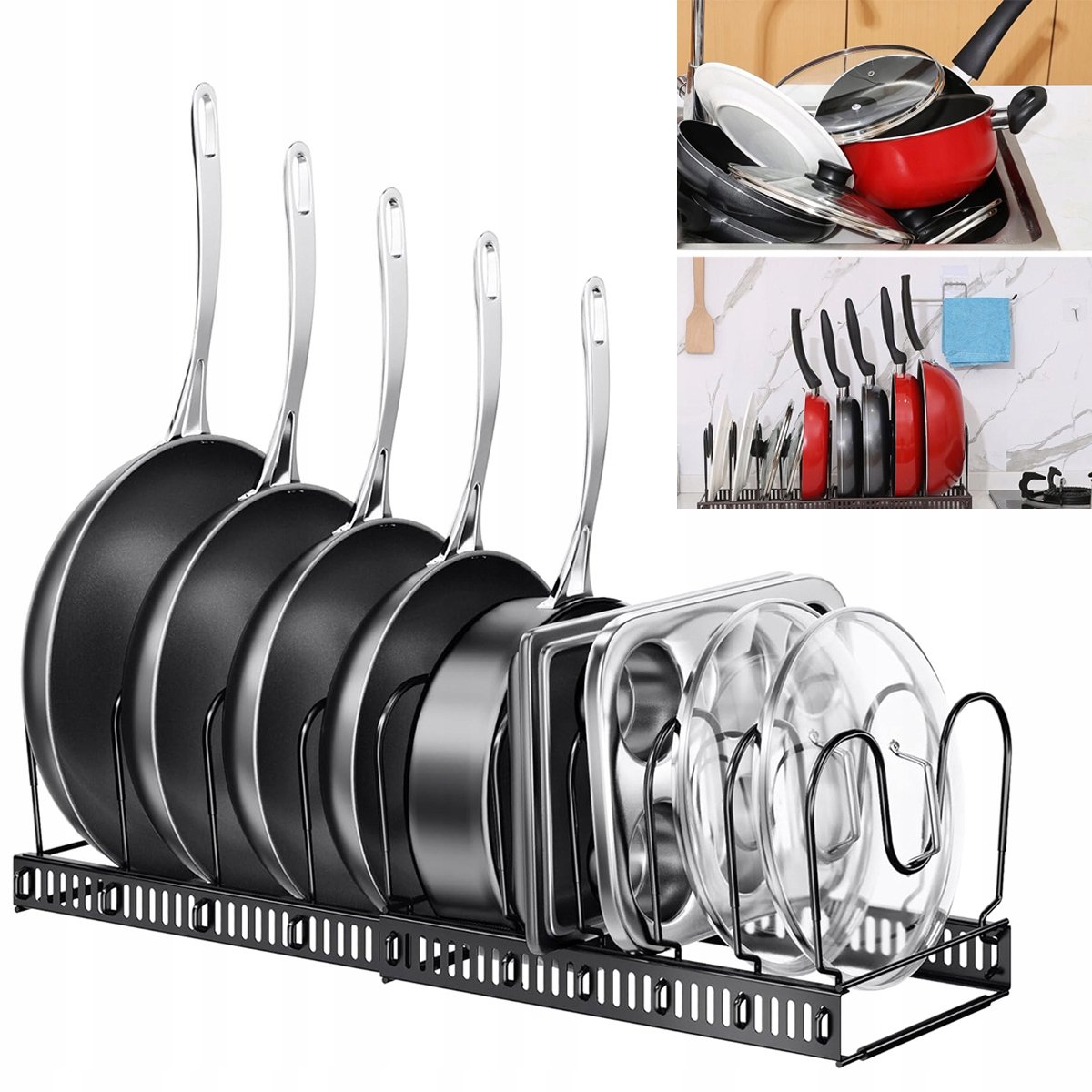Merkloze Keuken Organizer: Verstelbare Pan & Dekselhouder