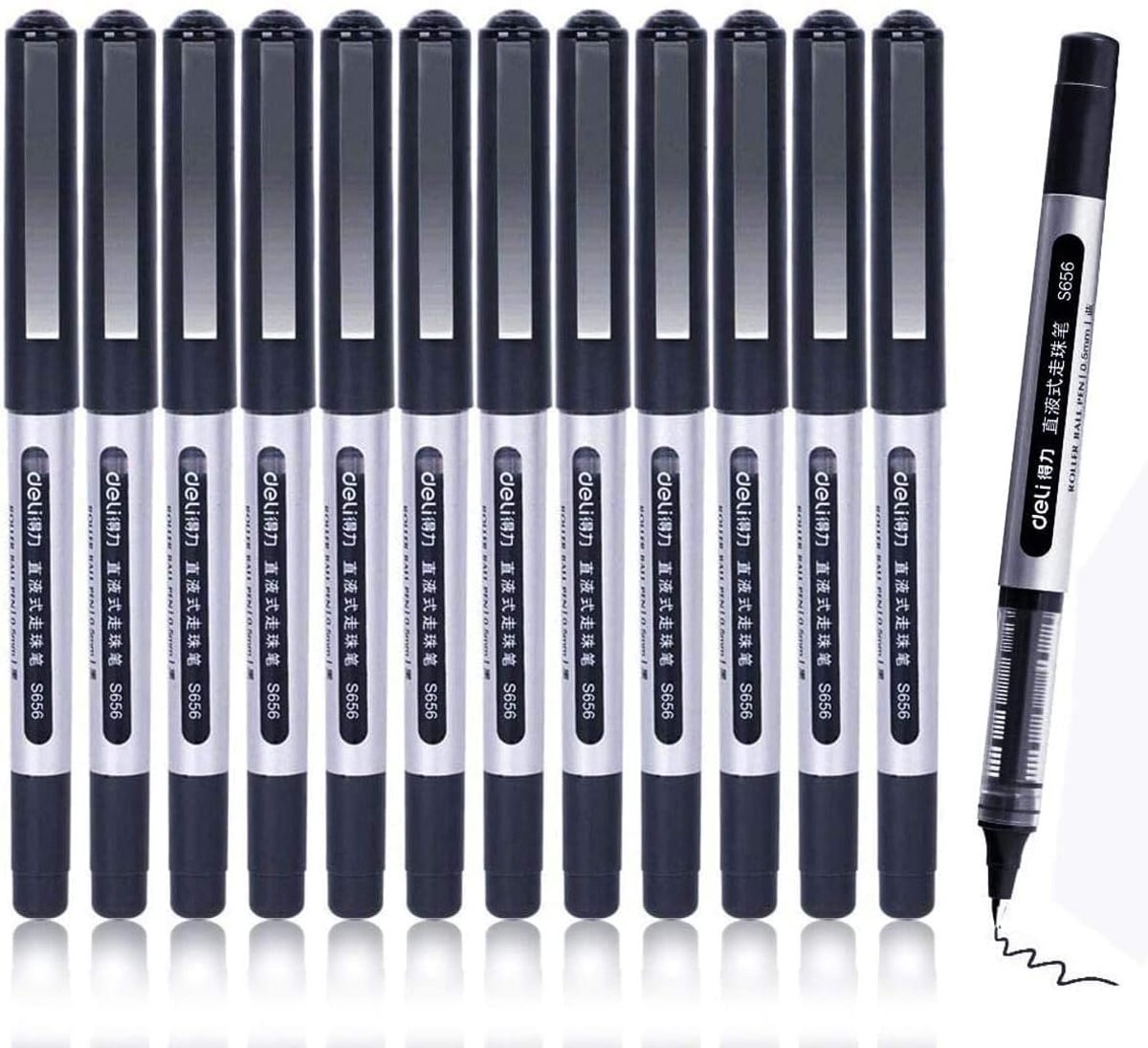 Ballpoint Pen Fine Tip Rollerball Pen Gel Ink Black 0.5 mm Quick Drying 12 Pieces - ShopVlot