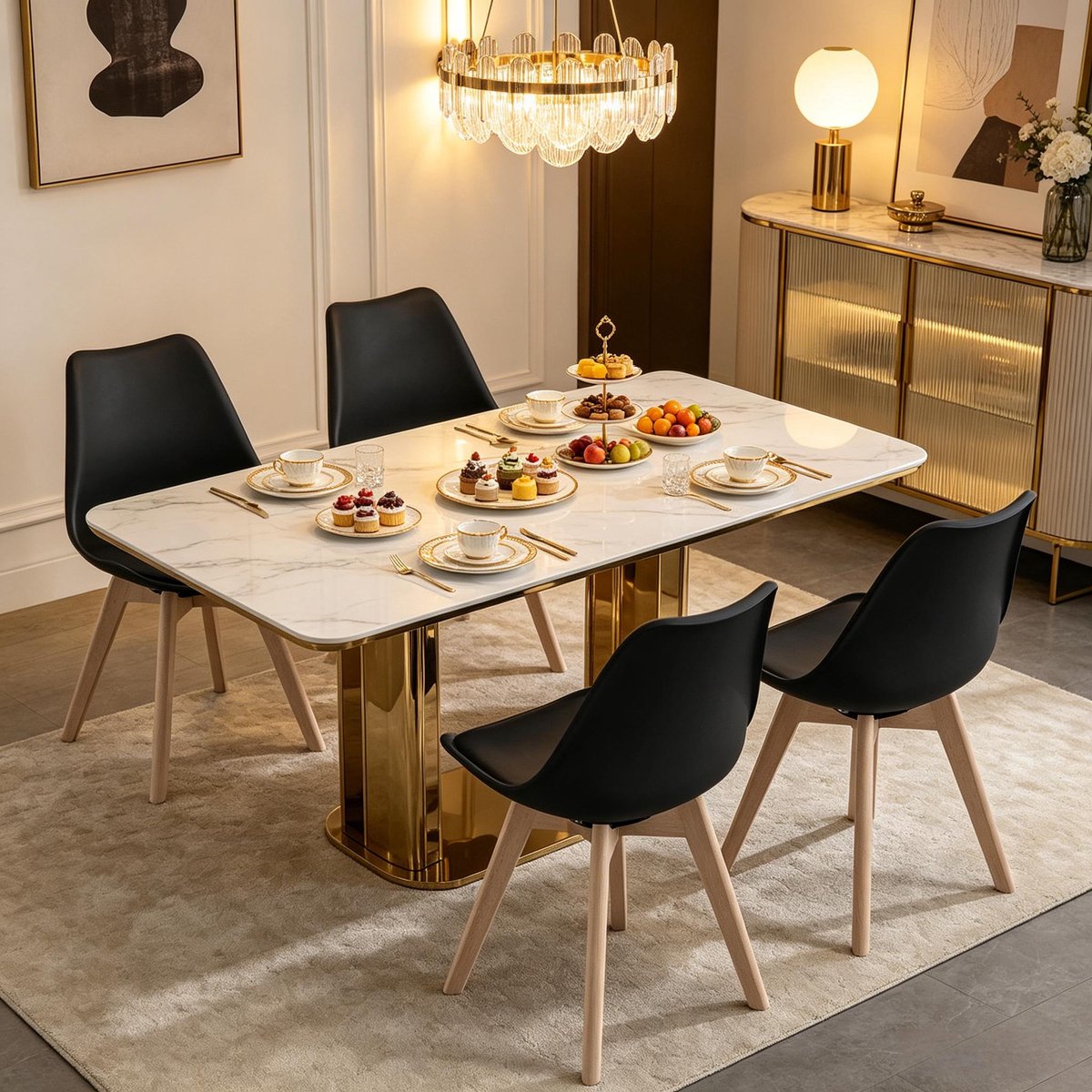 MODENUIT Eetkamerstoel - 360° Draaibaar - Voor Woonkamer En Eethoek - Kunstleer En Hout - 40,5x83x40,5 Cm - Zwart