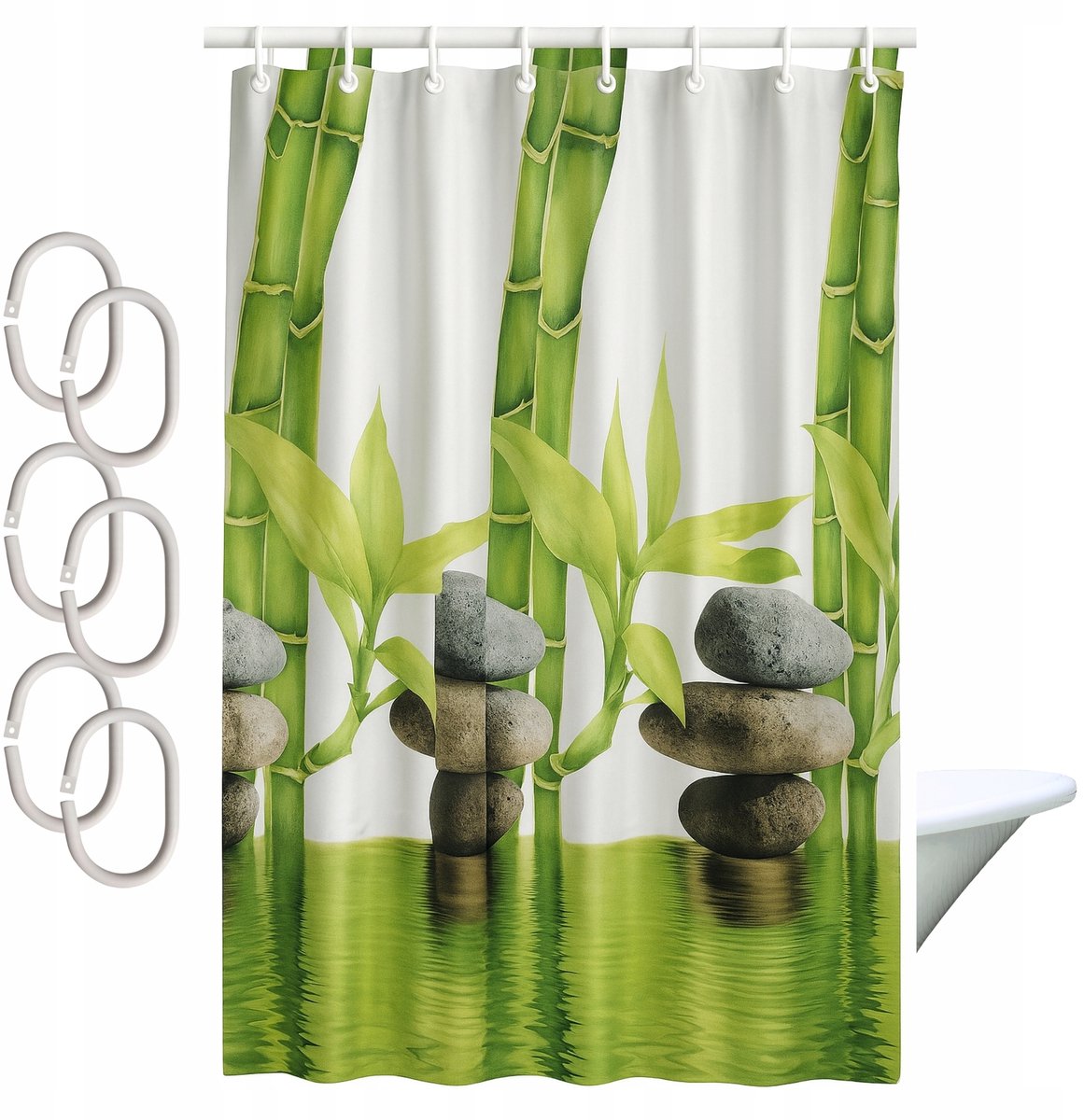 Groene Douchegordijn Textiel 150x200 cm - Inclusief Haken