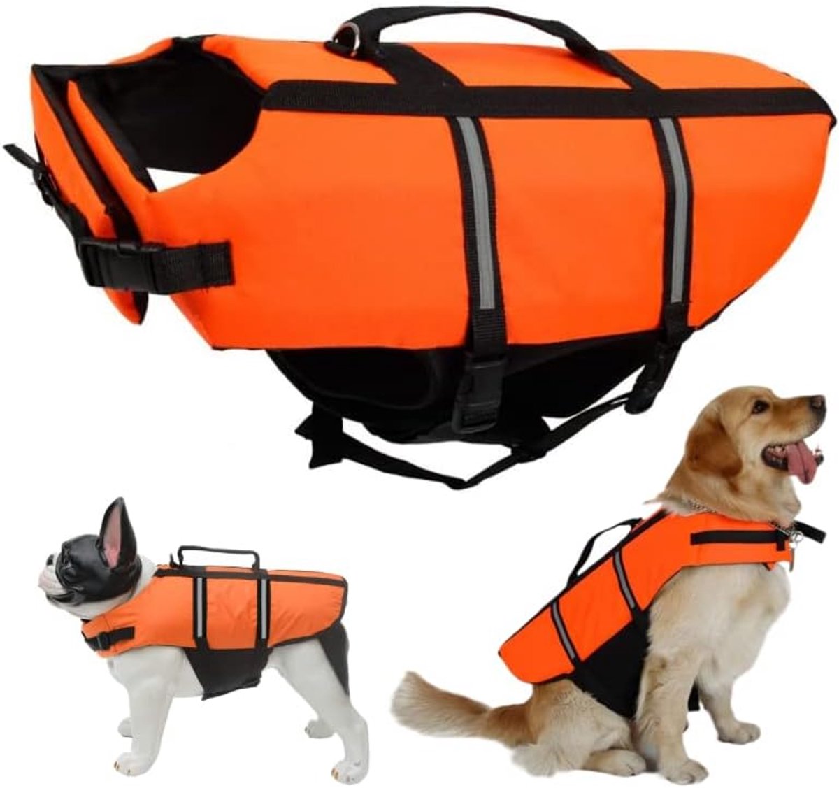 Zwemvest Hond, Zwemvest Hond Oranje, voor Kleine en Grote Honden – Scheurvast en Reflecterend – Verstelbare Maat met Sterk Drijfvermogen en Zwem Reddingshandgreep (XL)